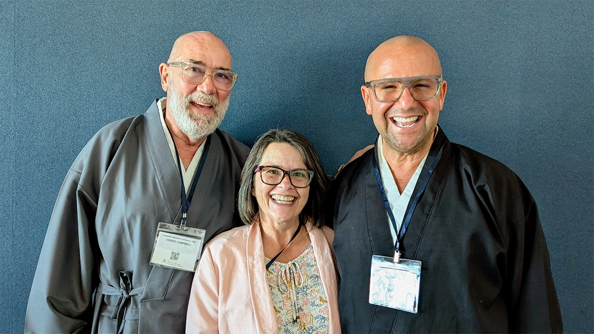 Amy Perez with Sensei Chodo Campbell and Sensei Koshin Paley Ellison at the Andrew Weil Center for Integrative Medicine